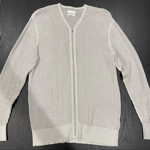All Saints Light Grey Open Knit Fellan Zip Cardigan Mens Size Large